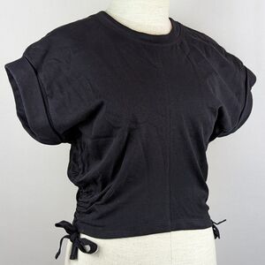 ALLSAINTS Mira Tee Cropped Side Drawcord Short Sleeve 100% Cotton Black XS NWT